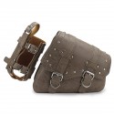 Motorcycle Studded Saddlebag pu leather Tool Panniers Bag W/ Fuel Oil Bottle Holder Motorbike