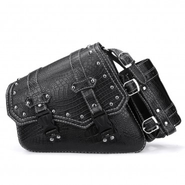 Motorcycle Studded Saddlebag pu leather Tool Panniers Bag W/ Fuel Oil Bottle Holder Motorbike crocodile texture