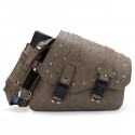 Motorcycle Studded Saddlebag pu leather Tool Panniers vintage Brown Bag W/ Fuel Oil Bottle Holder Motorbike