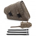 Motorcycle Studded Saddlebag pu leather Tool Panniers vintage Brown Bag W/ Fuel Oil Bottle Holder Motorbike