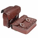 Pair Black/Brown Motorcycle Universal PU Leather Side Box Hanging Bag Side Saddlebags With Kettle Bag
