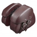 Pair Black/Brown PU Leather Motorcycle Tool Luggage Bag Saddlebags For Harley