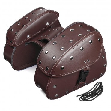 Pair Brown Black Universal PU Leather Motorcycle Tool Bag Luggage Saddlebags