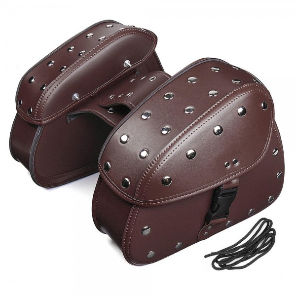 Pair Brown Black Universal PU Leather Motorcycle Tool Bag Luggage Saddlebags