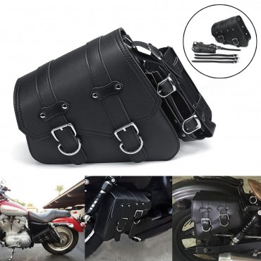 Universal Motorcycle Saddlebags Saddle Bag Black Leather For Harley Sportster XL883 XL1200 04-UP