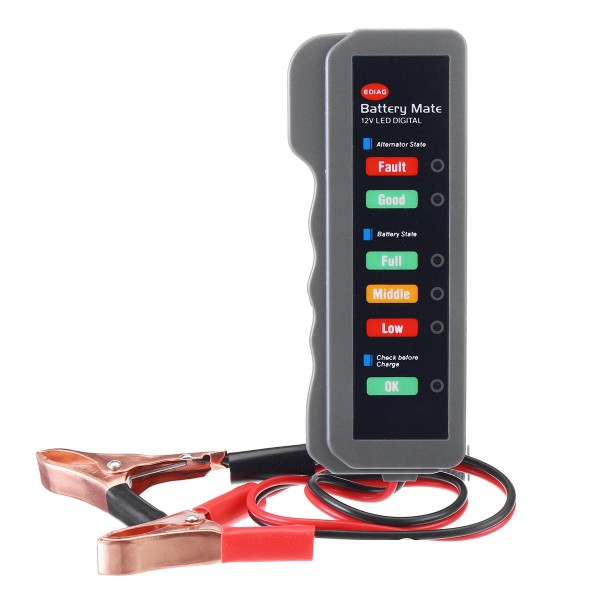 12V Car Battery Tester Digital Alternator Detector Mate Car Lighter Plug Diagnostic Tool with 6 LED Indicator
