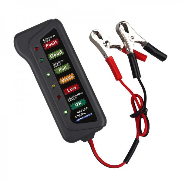 12V 24V Car Battery Tester Digital Alternator Detector Mate Car Lighter Plug Diagnostic Tool with 6 LED Indicator