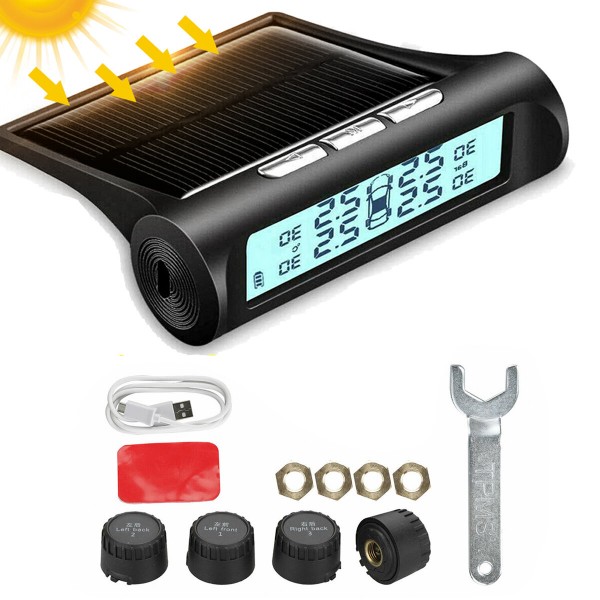 Solar Tire Pressure Monitor System 4 External Sensors For RV Truck Trailer