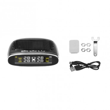 Solar Tire Pressure Monitor System Real-time Voice Prompts Tyre Tester with 4 External/ Internal Sensors