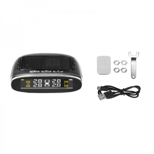 Solar Tire Pressure Monitor System Real-time Voice Prompts Tyre Tester with 4 External/ Internal Sensors