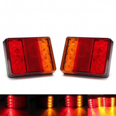 12V 8 LED Car Truck LED Rear Tail Brake Lights Warning Turn Signal Lamp Red+Yellow 2PCS for Lorry Trailer Caravans