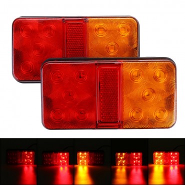 2Pcs 10 LED Rear Stop Indicator Tail Lights Red+Amber for Trailer Truck Lorry Caravan Van 12-80V