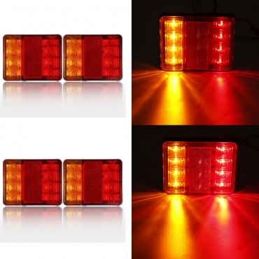 2Pcs LED Rear Tail Stop Light RED+Amber 24V/12-80V Waterproof IP65 for Trailer Truck ATV