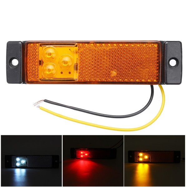 3 LED Side Marker Lights with Rear Reflector Indicator 12-24V Amber/Red/White For Truck Lorry Trailer