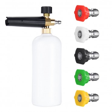 1L Lance Foam Spray Tool Soap Cannon For High Pressure Washer w/5x Nozzles