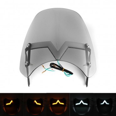 Universal 5-7inch Smoke Round Headlight Front Fairing Motorcycle Windshield Windscreen With LED