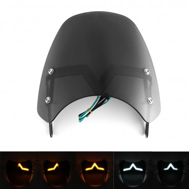 Universal 5-7inch Black Round Headlight Front Fairing Motorcycle Windshield Windscreen With LED