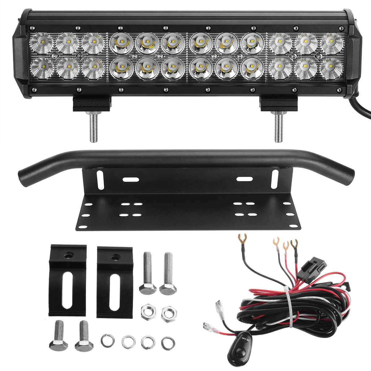 12quot-inch-LED-Light-Bar--Number-Plate-Frame-Bumper-Mount-Bracket--Wire-Combo-1741074