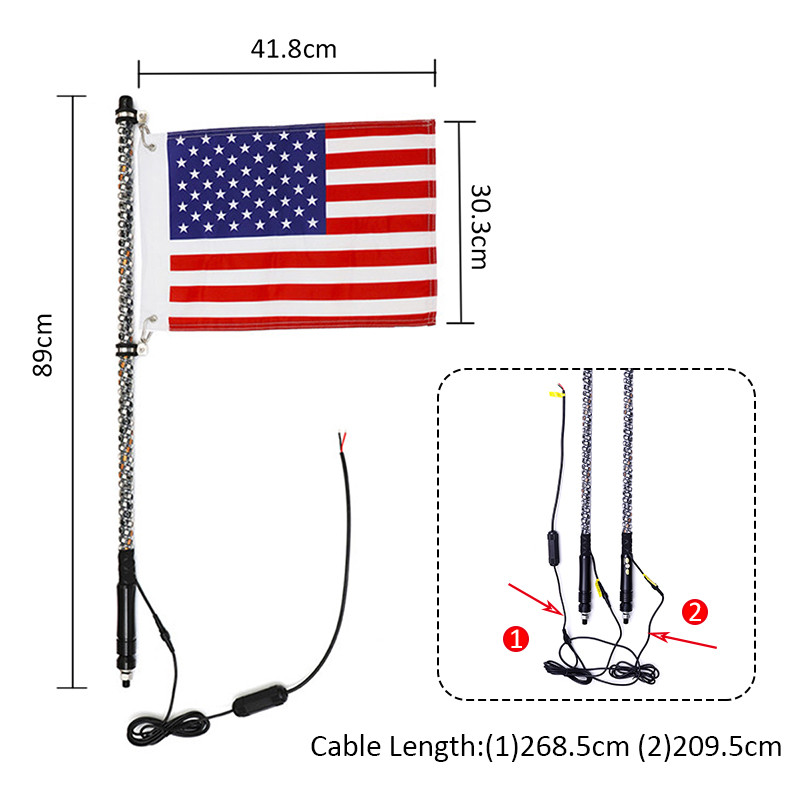 2X-12V-3FT4FT5FT-LED-4WD-Strip-RGB-Color-Whip-America-USA-Flag-Light--Remote-Control-For-Jeep-ATV-UT-1634804