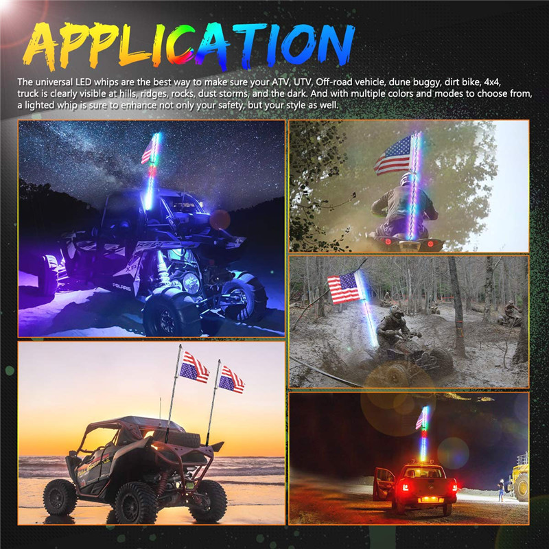 2X-12V-3FT4FT5FT-LED-4WD-Strip-RGB-Color-Whip-America-USA-Flag-Light--Remote-Control-For-Jeep-ATV-UT-1634804