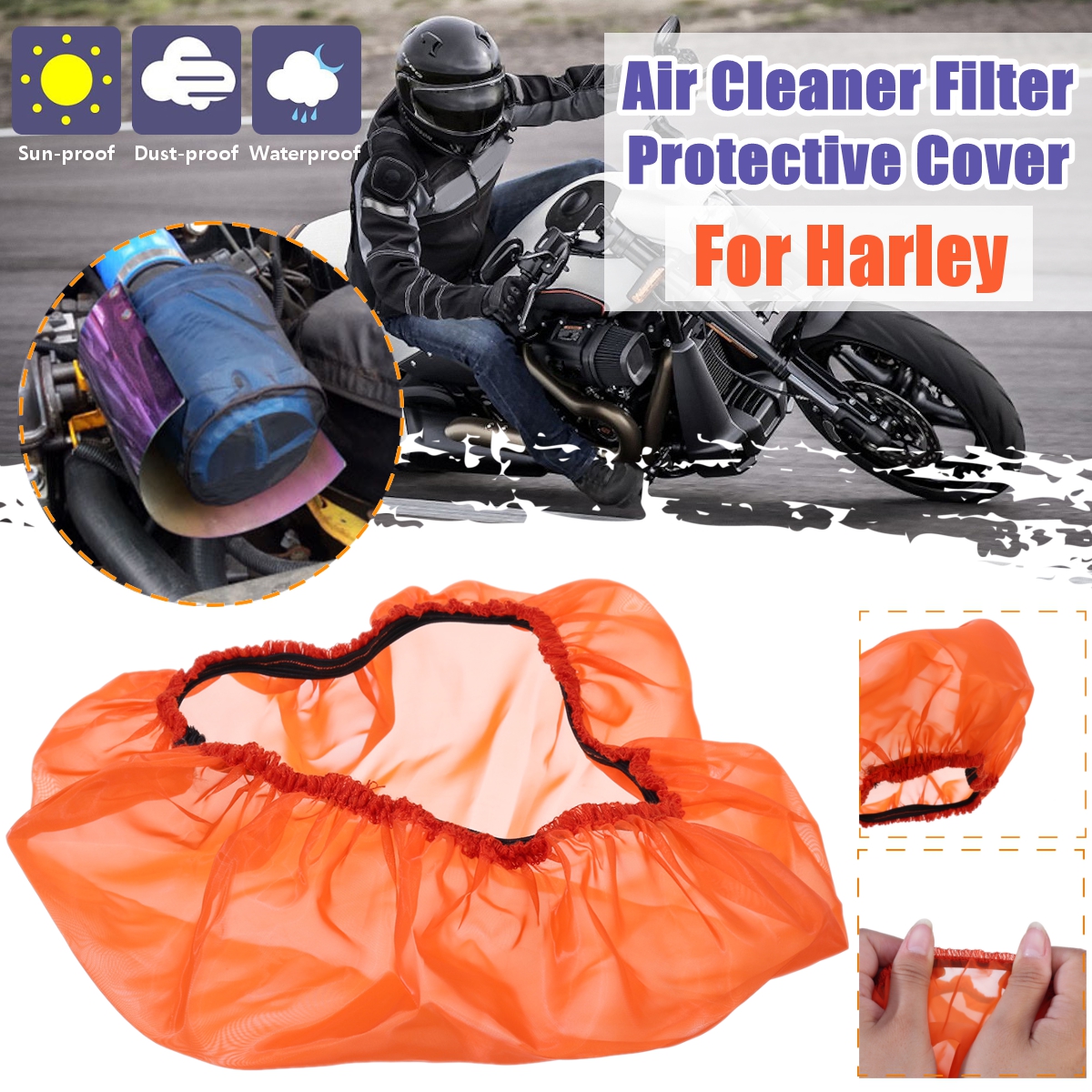Air-Filter-Cleaner-Rain-Sock-Protective-Cover-For-Harley-Touring-Waterproof-Orange-1662111