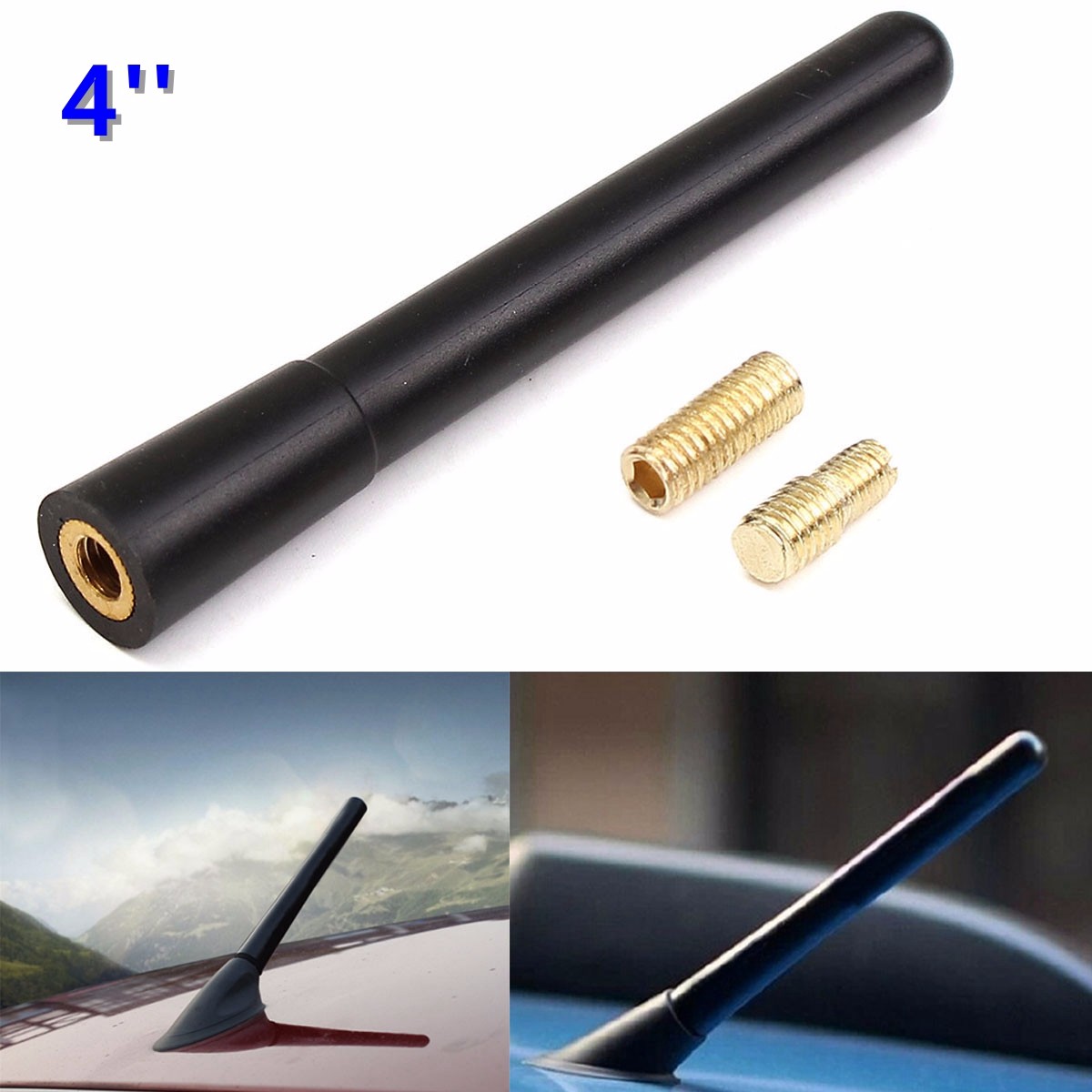 4-Inch-Universal-Fit-Black-Short-Screw-On-Mast-Car-Truck-AMFM-Antenna-Aerial-Mast-1118579