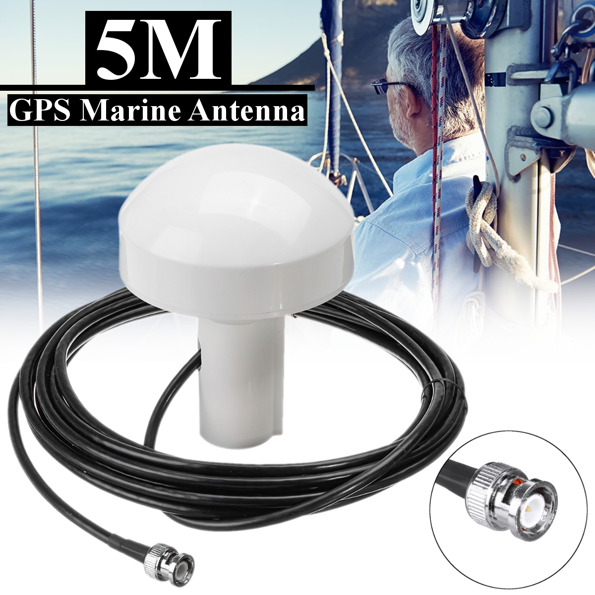 GPS Active Marine Navigation Antenna 5 Meters With BNC Male Plug Connector New