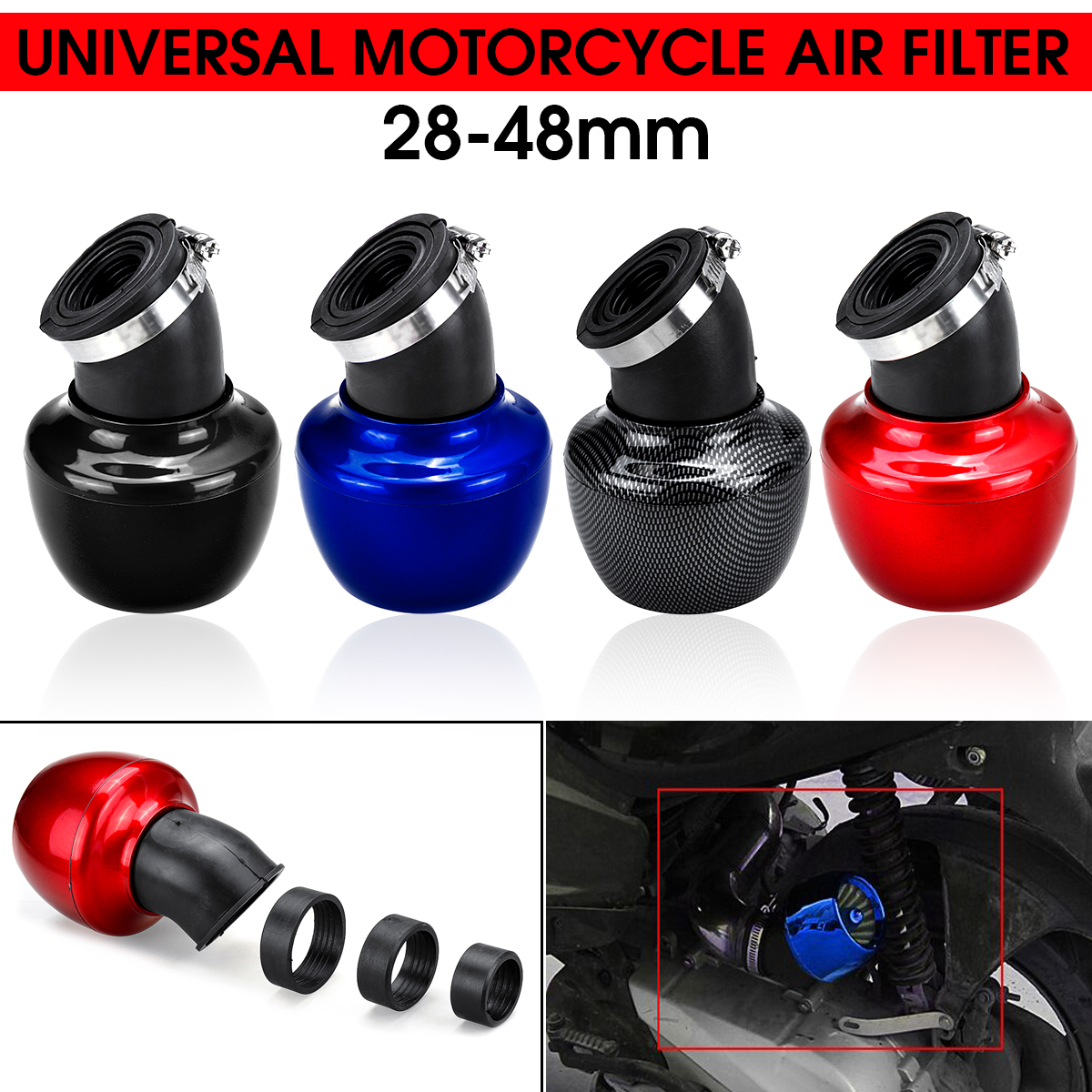28-48mm-45deg-Angled-Neck-Motorcycle-Air-Intake-Filter-Universal-1579512