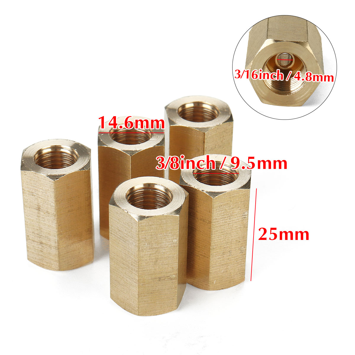 5Pcs-Inverted-Flare-Brass-Brake-Line-Union-For-316-Tube--38-24-Threads-1724014