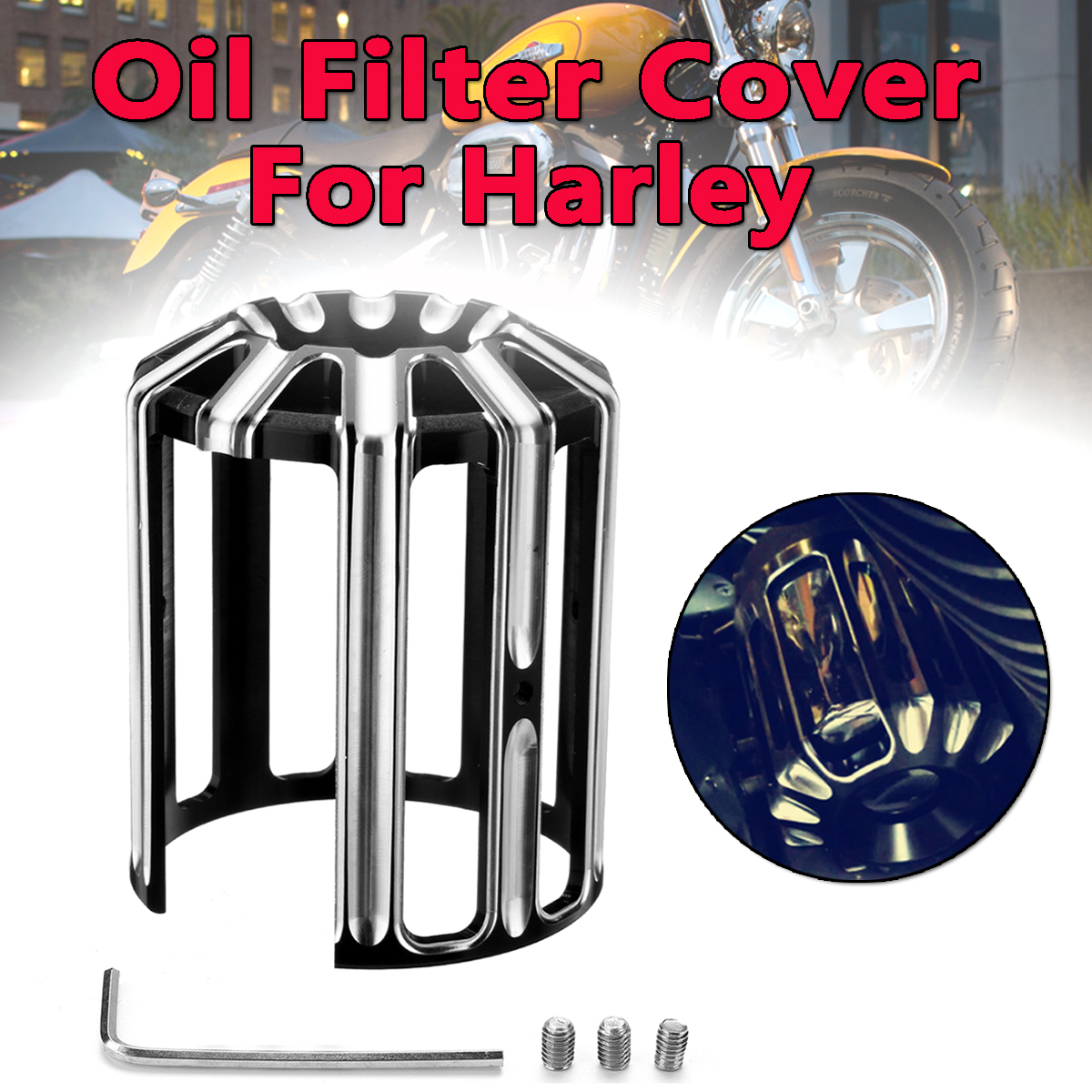 CNC-Aluminum-Oil-Fuel-Filter-Cover-Cap-Trim-10-Gauge-For-Harley-Twin-Cam-Models-Black-1410166