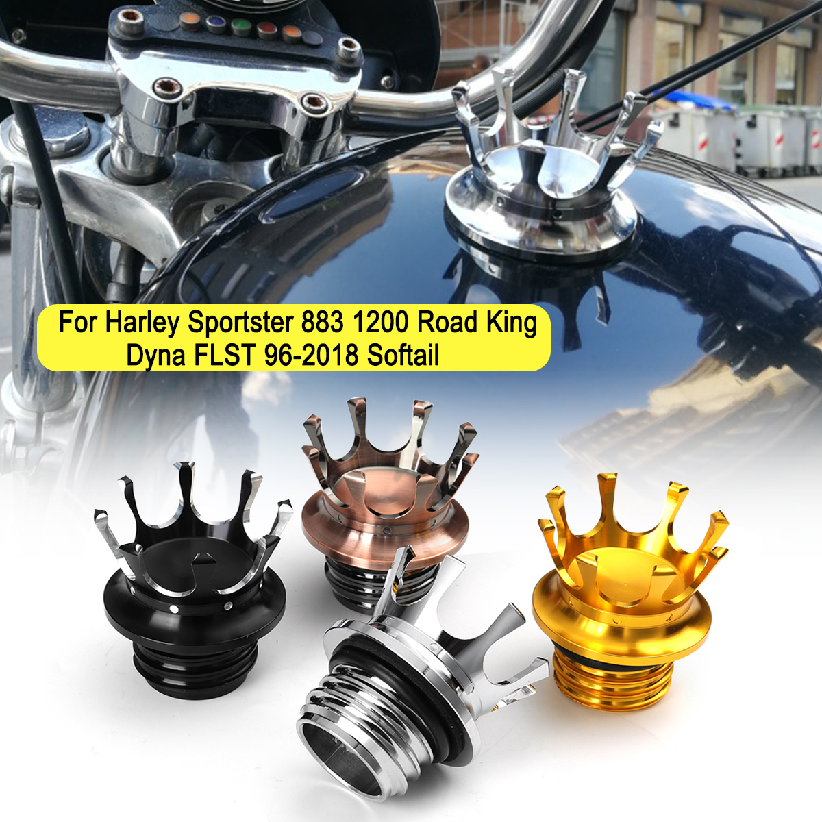 Motorcycle-Gas-Cap-Crown-Style-CNC-Flush-Tank-Cap-For-Harley-Sportster-883-1200-Road-King-Dyna-FLST--1674909