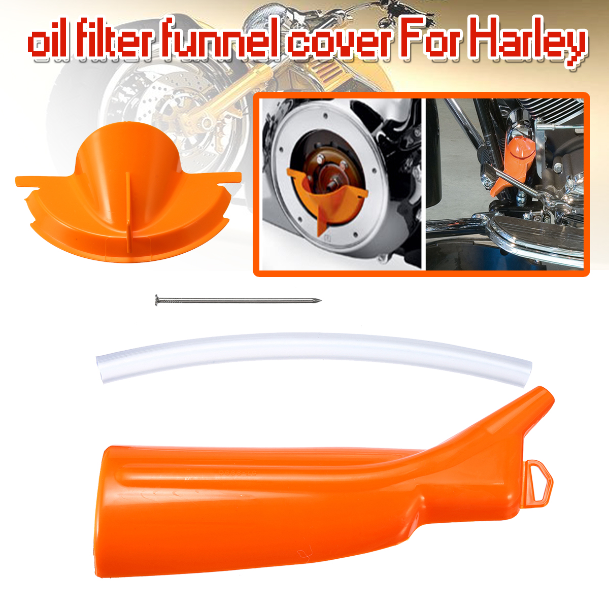Motorcycle-Orange-Drip-Free-Oil-Filter-Funnel-Primary-Case-O-il-Fill-Funnel-1441398