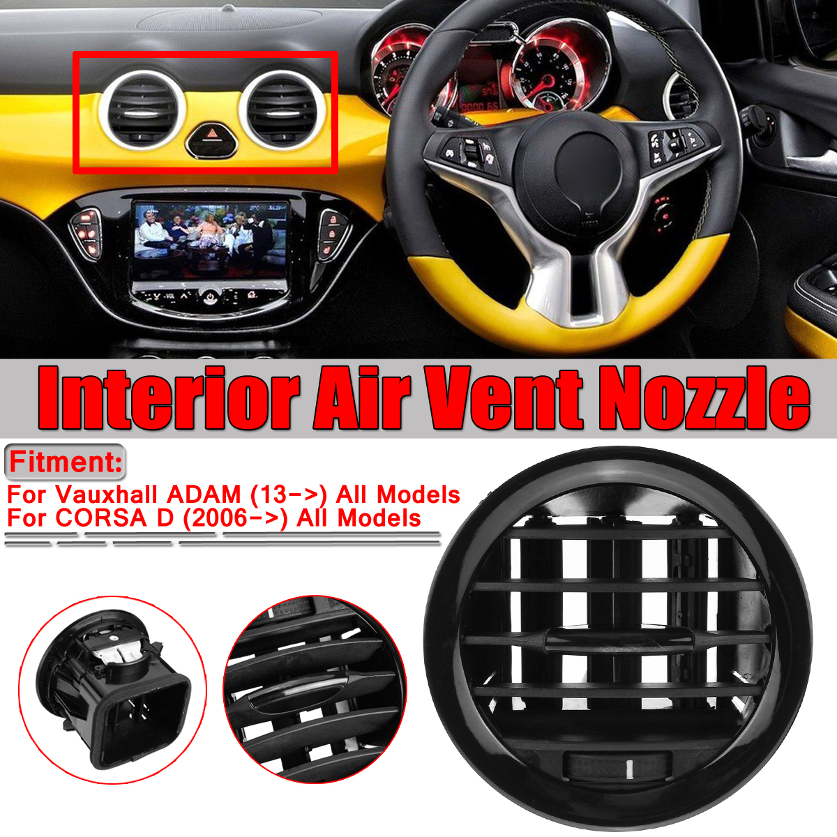 Black-Interior-Heater-Air-Vent-Nozzle-Grille-For-Vauxhall-Opel-ADAM-CORSA-D-MK-III-1588738