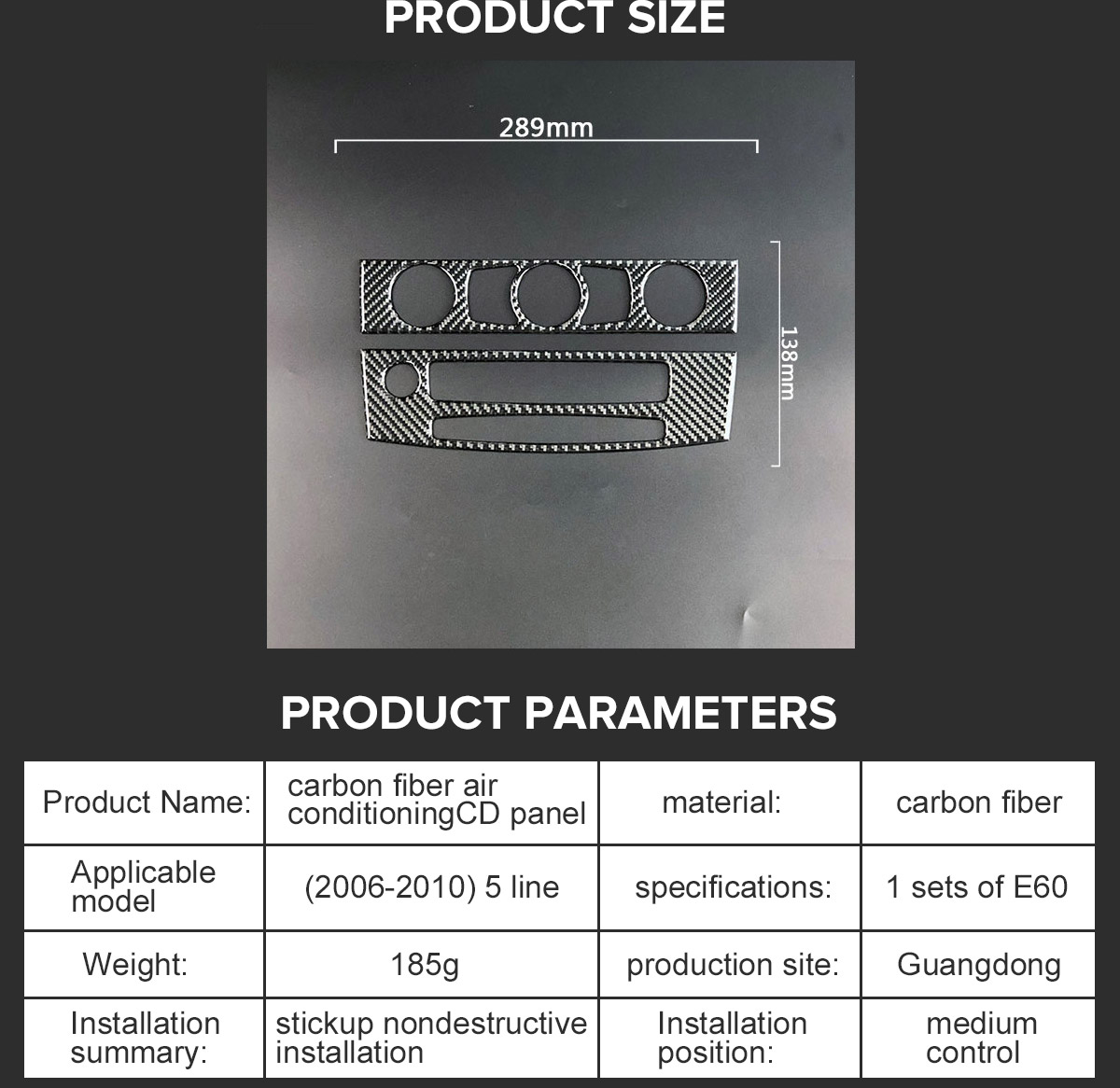 Carbon-Fiber-Interior-Trim-Air-conditioning-CD-control-panel-decoration-for-BMW-e60-5-series-2004-20-1700294
