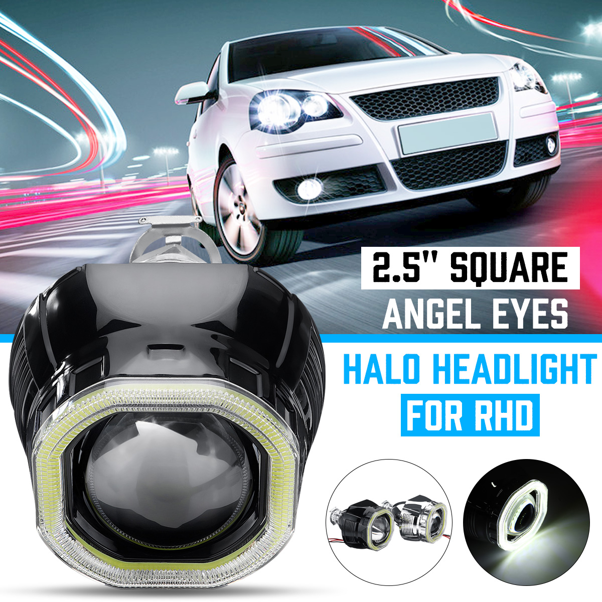 25-Incn-Car-COB-LED-Angel-Eyes-Halo-Headlight-Day-Running-Lights-DRL-HID-Xenon-Projector-Lens-Kit-Sq-1593626