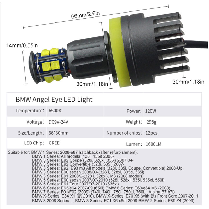 2Pcs-Car-LED-Angel-Eyes-Lights-H8-Headlights-1600LM-6500K-With-Connector-For-BMW-1662937