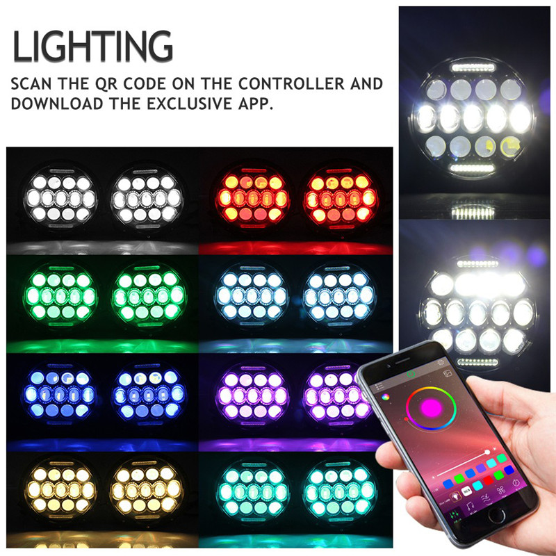 7-Inch-Car-Halo-RGB-LED-Headlights-Angel-Eyes-Lights-bluetooth-Support-APP-Control-Waterproof-High-L-1624782