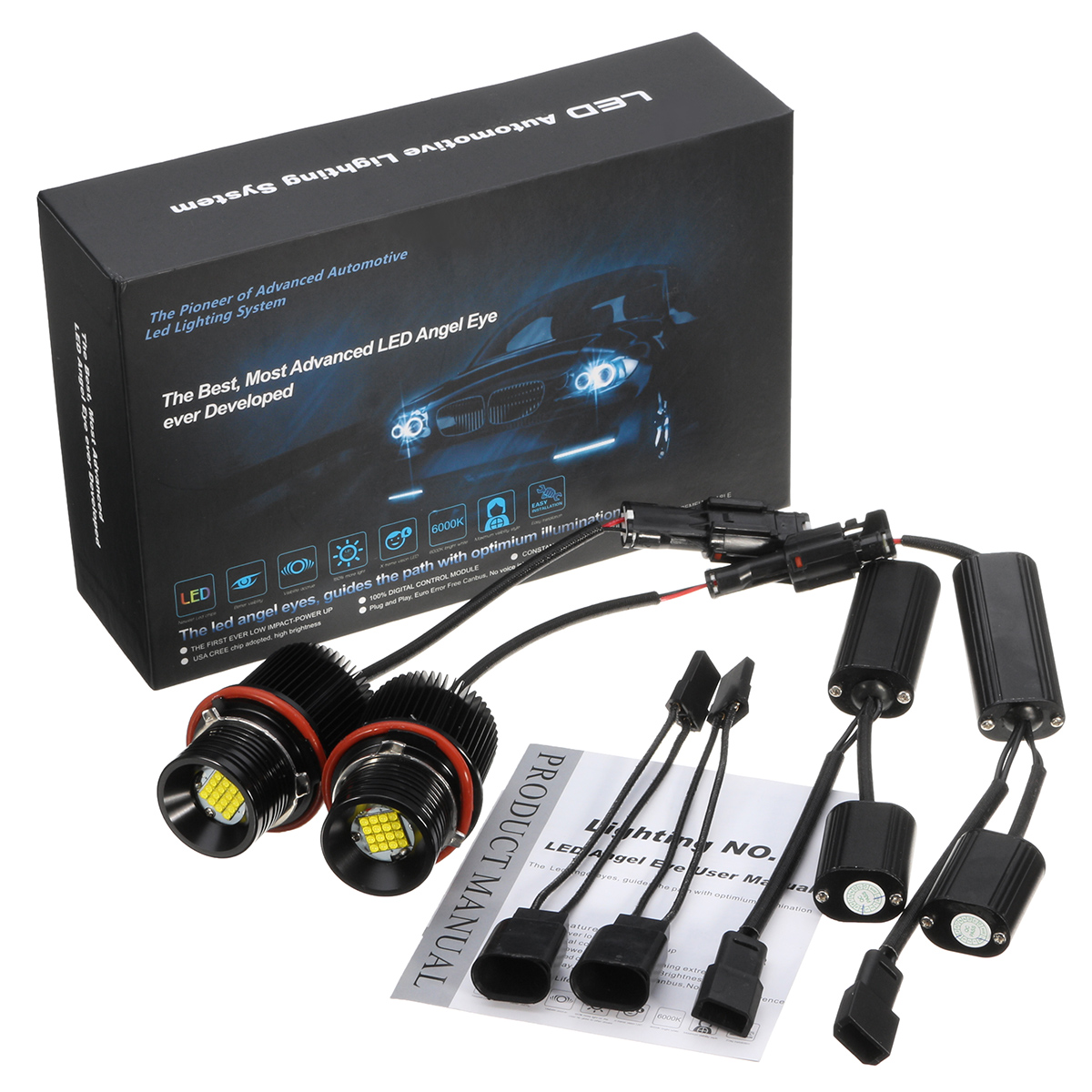 80W-LED-Angel-Eyes-Lights-Halo-Ring-Bulbs-Lamps-CANBUS-Error-Free-White-2PCS-for-BMW-E39-E60-E53-1448922