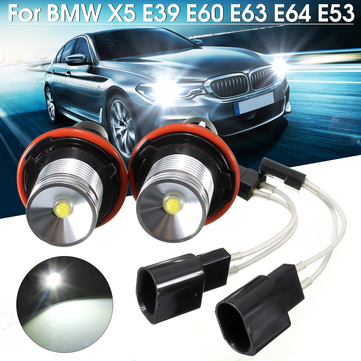 Pair-20W-LED-Headlights-Angel-Eye-Lights-Halo-Bulbs-For-BMW-E39-E60-E63-E64-E53-X5-1019708