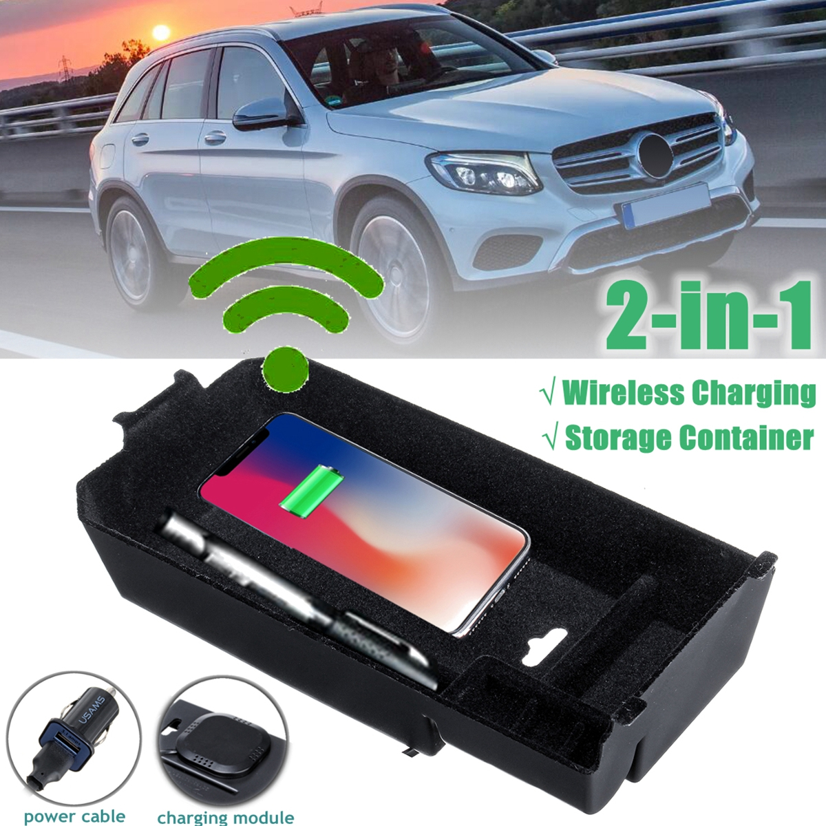 12V-QI-Central-Armrest-Car-Seat-Crevice-Storage-Box-Wireless-Charging-W-Cigare-Light-Plug-For-Benz-C-1663095