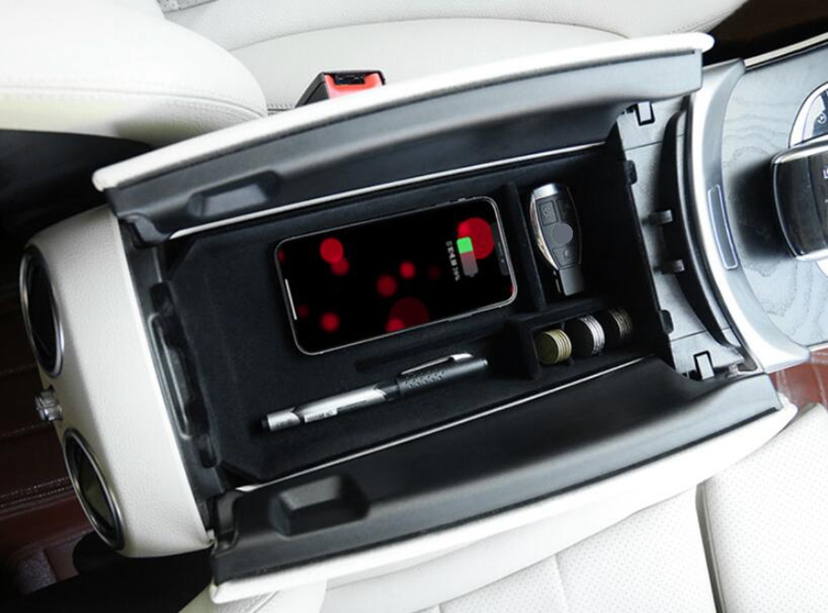 12V-QI-Central-Armrest-Car-Seat-Crevice-Storage-Box-Wireless-Charging-W-Cigare-Light-Plug-For-Benz-C-1663095
