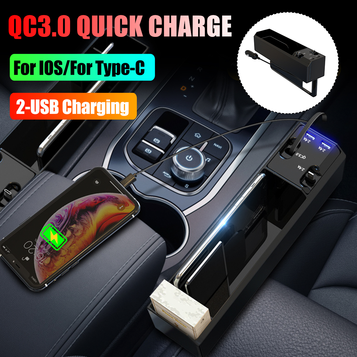 2-USB-Charging-Car-Dual-Opening-Armrest-Box-Central-Console-Cup-Holder-Storage-1744854