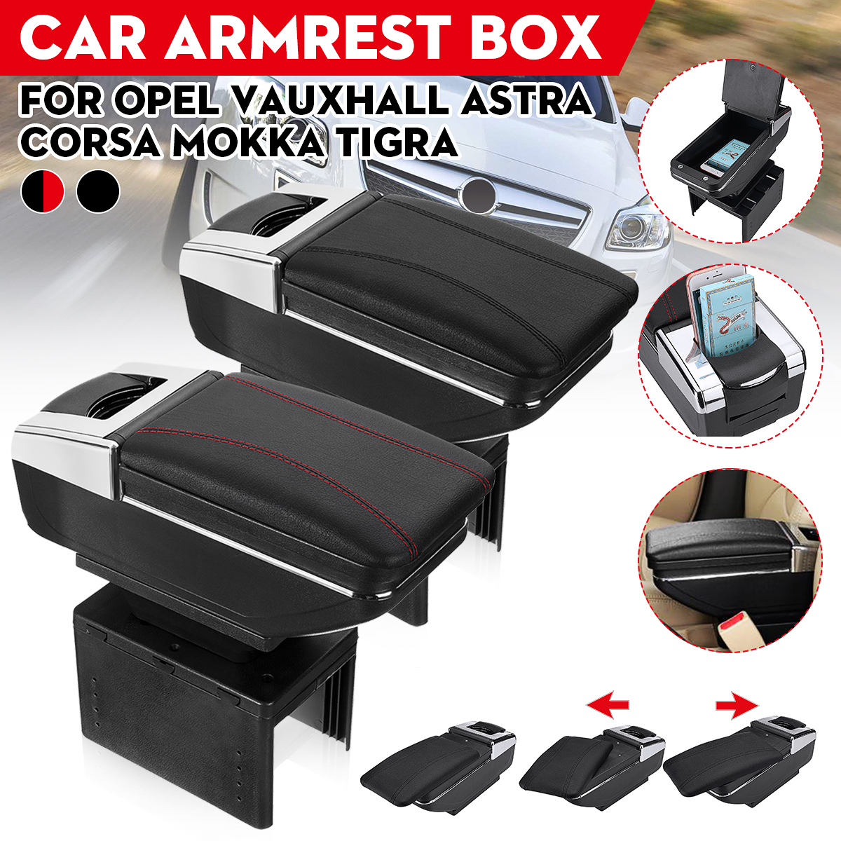 Car-Armrest-Center-Console-Storage-Box-Cushion-Rotatable-PU-Leather-Universal-1813607