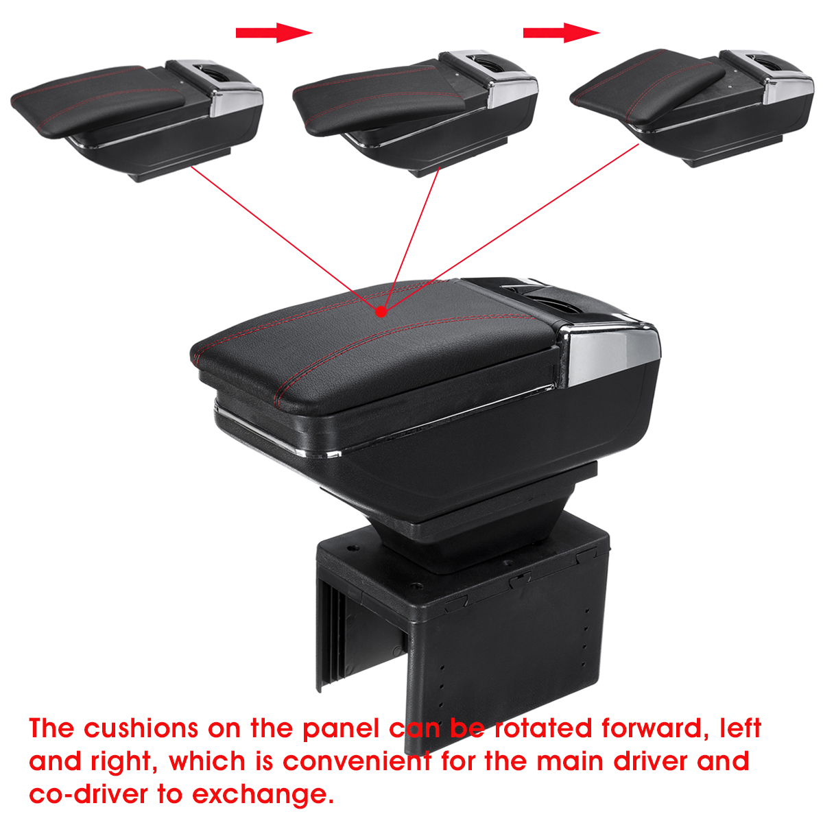 Car-Armrest-Center-Console-Storage-Box-Cushion-Rotatable-PU-Leather-Universal-1813607