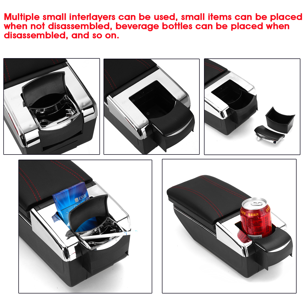 Car-Armrest-Center-Console-Storage-Box-Cushion-Rotatable-PU-Leather-Universal-1813607