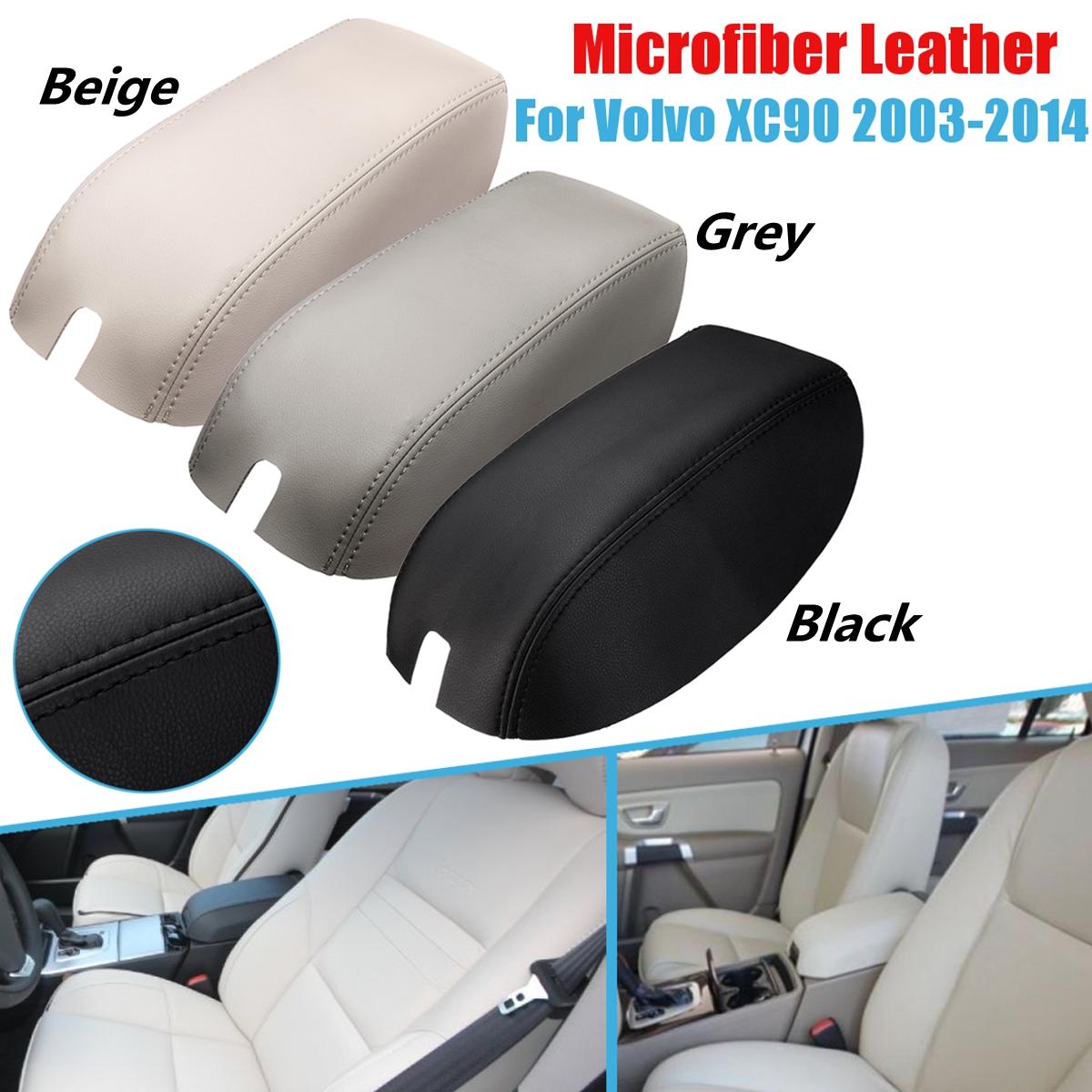Car-Center-Console-Lid-Armrest-Cover-Microfiber-Leather-for-Volvo-XC90-2003-2014-1424048