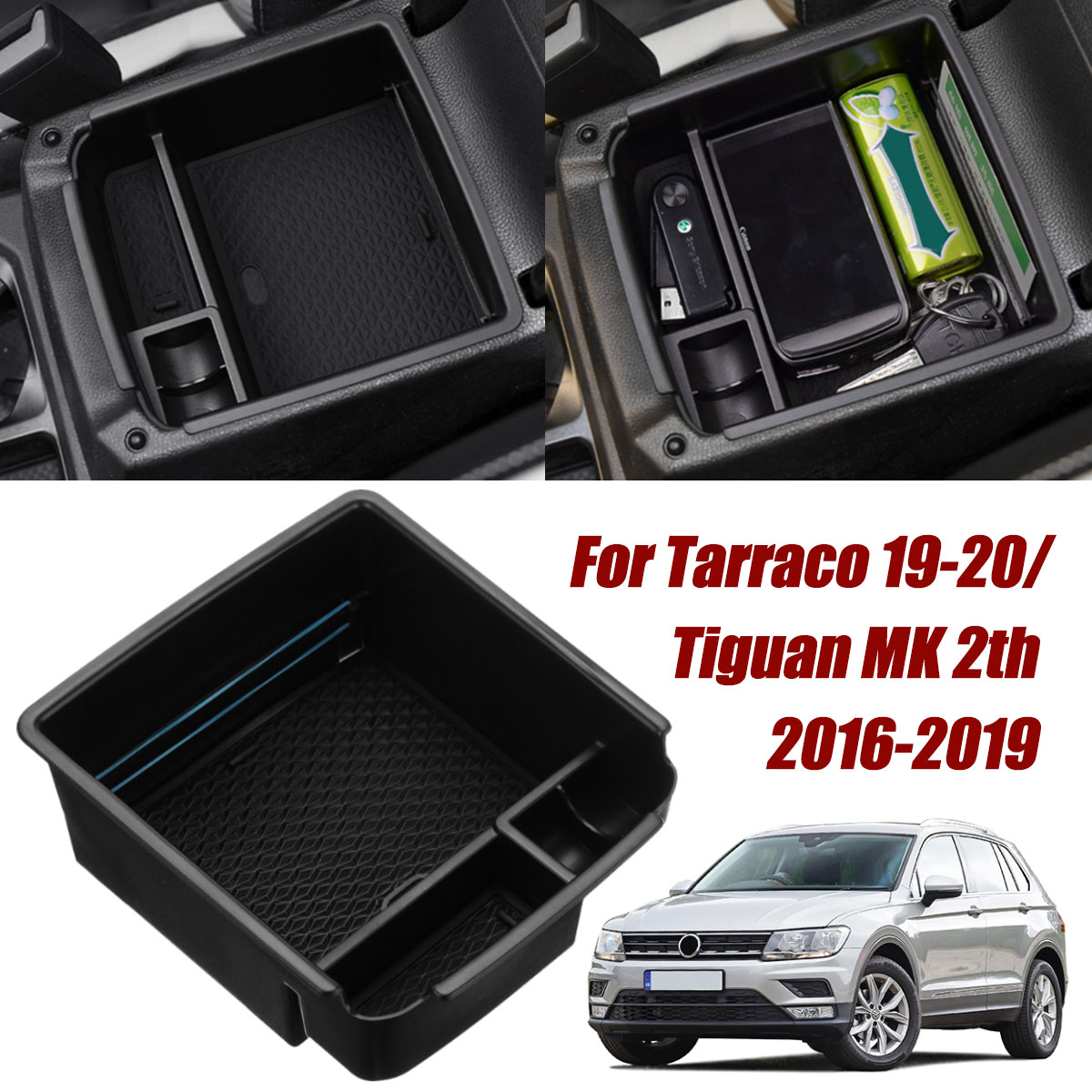 Car-Central-Storage-Box-Organizer-Holder-Tray-For-Tarraco-Tiguan-MK-2th-2016-19-1726237