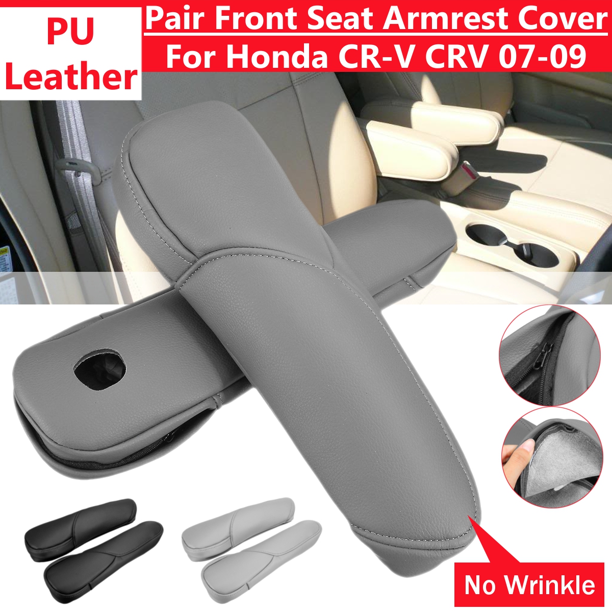 Pair-Car-Front-Seat-Armrest-Cover-No-Wrinkle-For-Honda-CR-V-CRV-2007-2009-2008-1681535
