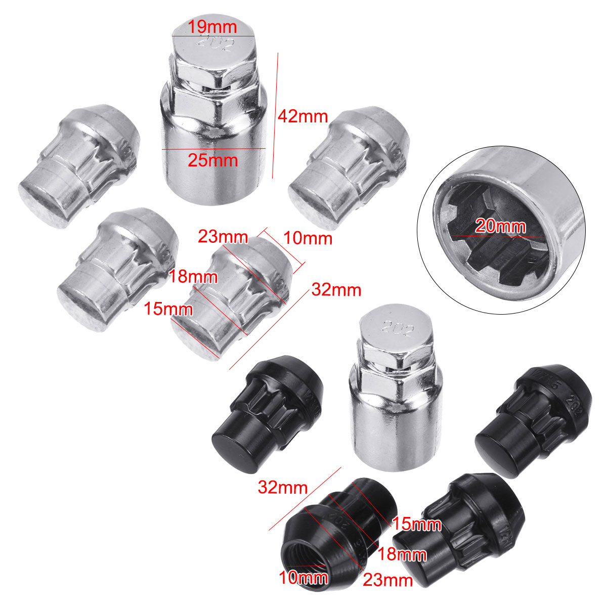 4Pcs-M12-x-15-Wheel-Locks-Locking-Nuts-Tapered-Seat-Inc-Key-For-Ford-Focus-Fiest-1673843