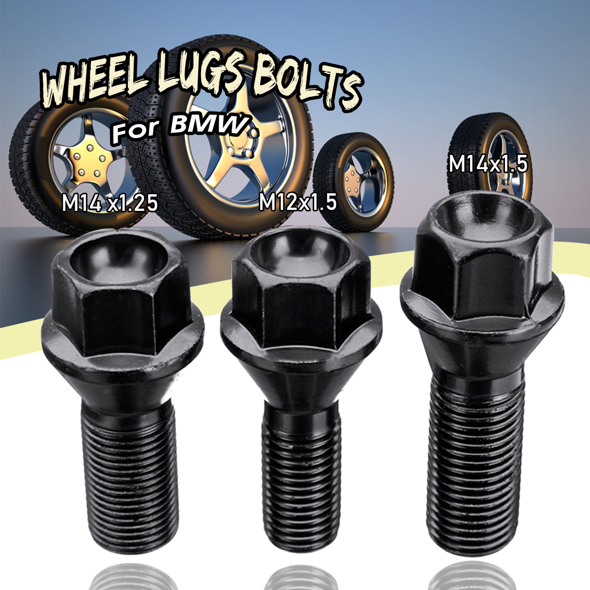 Wheel-Lugs-Bolt-Nut-Stud-M12-x-15-M14-x-15-M14-x-125-Black-For-BMW-1602183